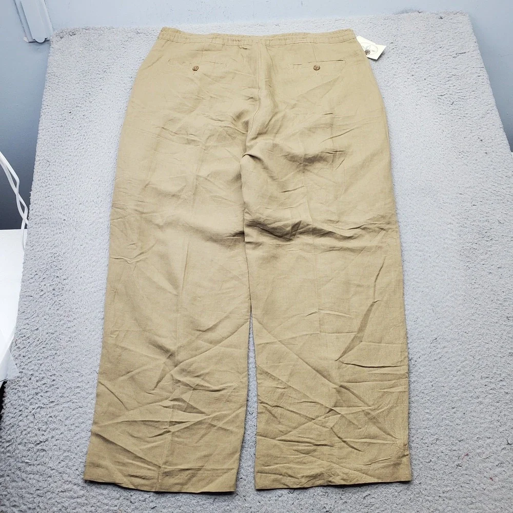 Linea Uomo Pants Mens 42x30 Tan Straight Wide Leg Linen Blend Drawstring Waist